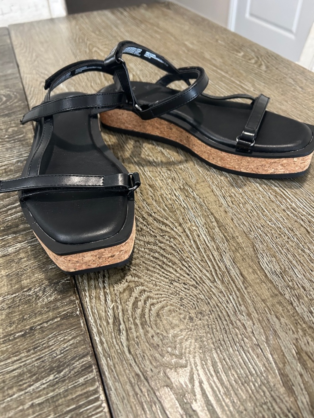 a new day Black Strappy Cork-Trim Platform Sandals